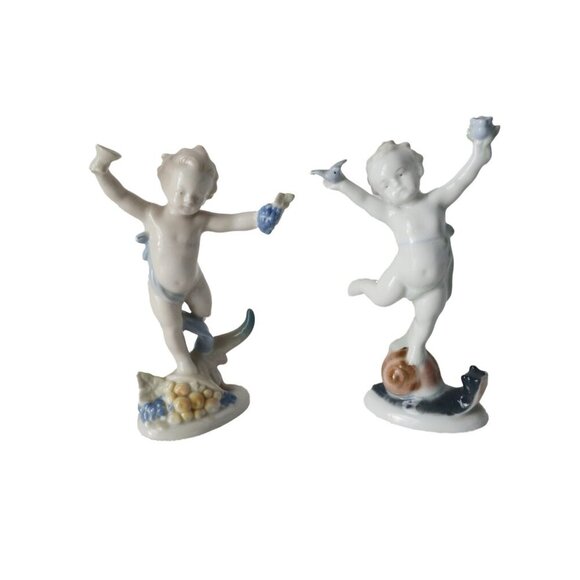 2 Cherub Kunst Porzellan Ilmenau GDR Porcelain Figurines Germany Vintage - Picture 2 of 9